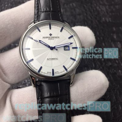 Buy High Quality Clone Vacheron Constaintin Patrimony Men's Watch - Silver Bezel Black Leather Strap